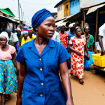 "A professional female tourist, fully clothed in modest travel attire, carefully navigating the Dantokpa Market in Cotonou, Benin, appropriate content, safe for work, perfect anatomy, natural proportions, vibrant colors, crowded market scene, well-formed hands, proper finger count, professional photography, high quality, family-friendly."