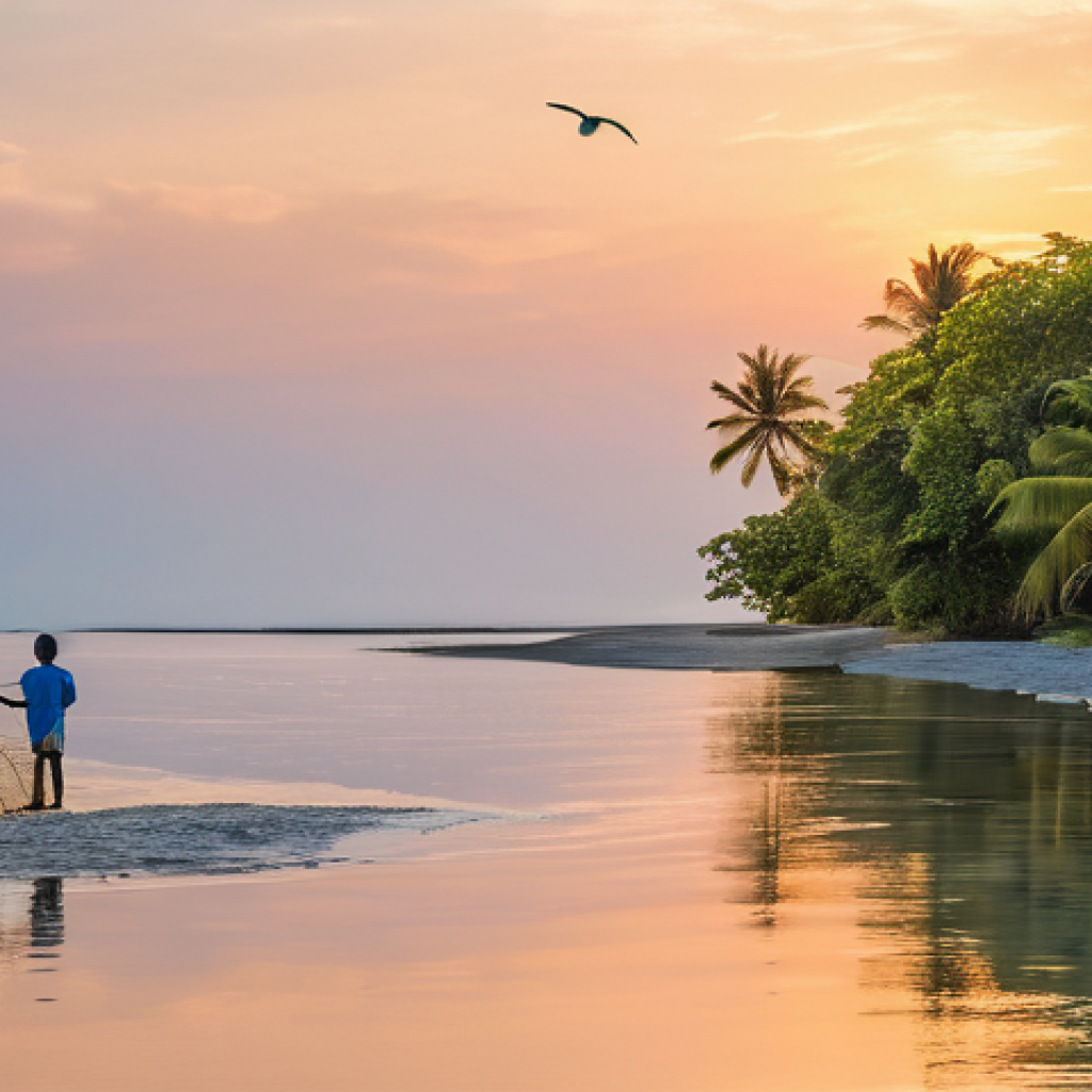 베냉 해변과 휴양지 - **Prompt: Grand Popo's Serene Coastal Life**
"A wide-angle, highly detailed photograph capturing...