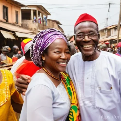 Home 17 베냉 출신 노벨상 후보자 - **Prompt: "A vibrant street celebration in Cotonou, Benin, depicting a diverse crowd of people of al...