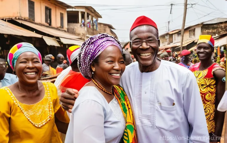 베냉 출신 노벨상 후보자 - **Prompt: "A vibrant street celebration in Cotonou, Benin, depicting a diverse crowd of people of al...