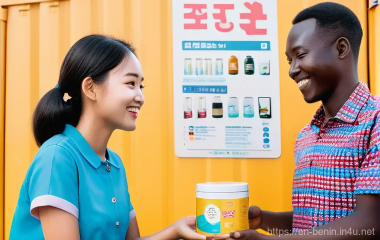 베냉에서 한국 제품 구입 방법 - "A stylish young woman, approximately 20-25 years old, with beautiful dark skin, is comfortably seat... 베냉에서 한국 제품 구입 방법 - "A stylish young woman, approximately 20-25 years old, with beautiful dark skin, is comfortably seat...