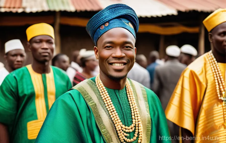 베냉의 전통 의복과 패션 - Grandeur of Beninese Celebration**
A vibrant, wide-angle shot of a Beninese cultural celebration. I...